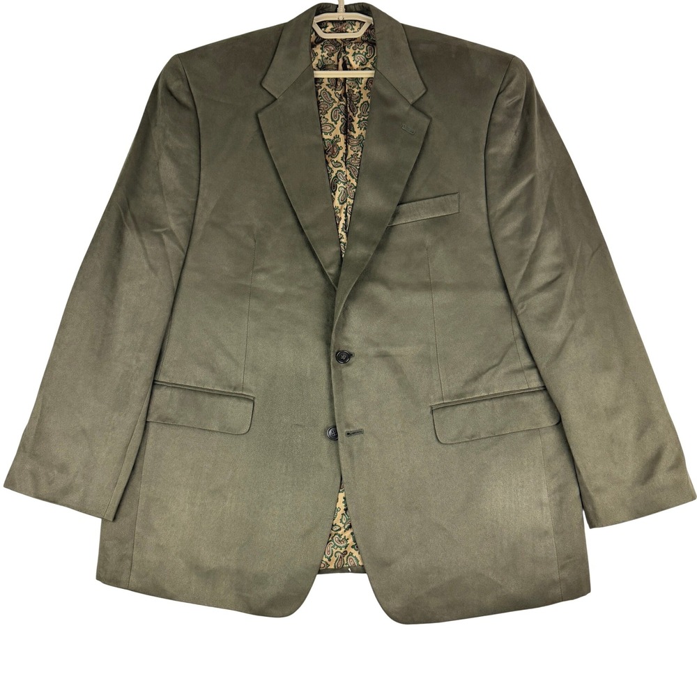 Lauren Ralph Lauren Blazer Mens 43R Olive Faux Suede Paisley Lined Sport Coat